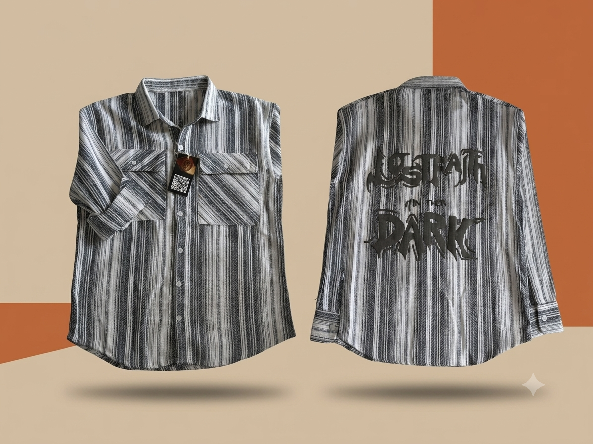 Striped back printed baggy shirt